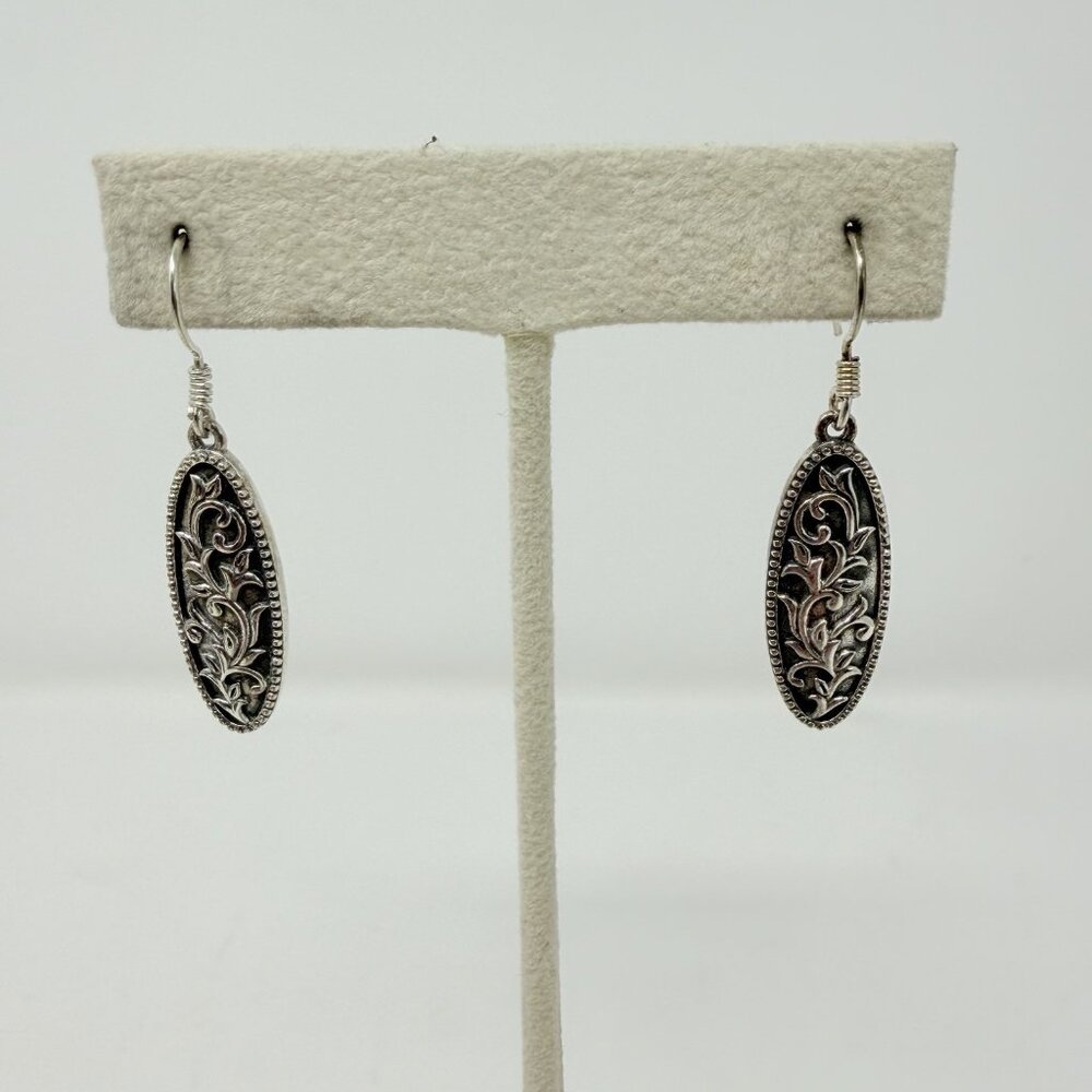 Shop LC Sterling Silver Dangle Drop Earrings with Leaf Print Oval Shaped 5453